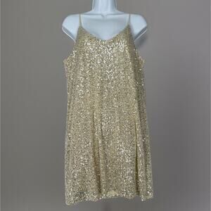 Luca & Grae Womens Dress Large Silver Sequin Mini Slip Cocktail Sparkly Party